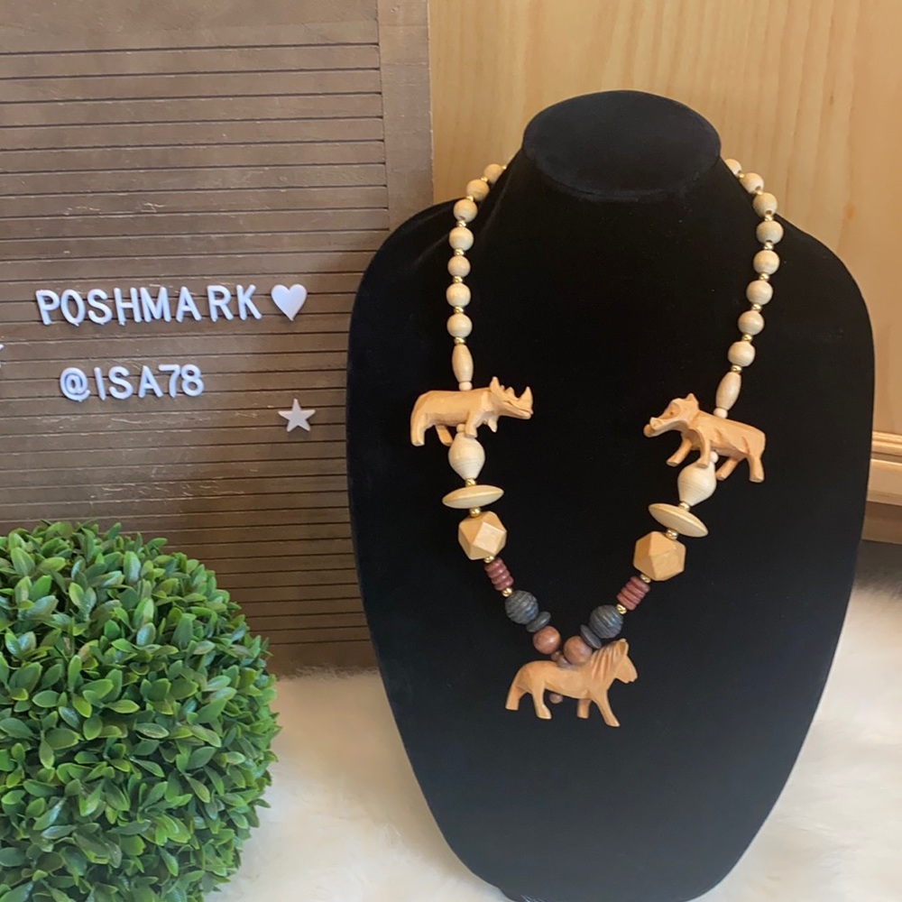 Hand carved wood necklace